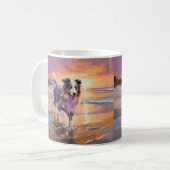 Mug Chien berger australien sable sur coucher de solei (Devant gauche)