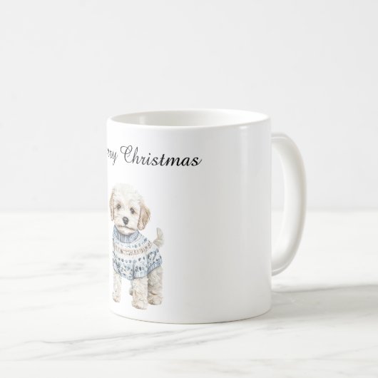Mug Chien blanc en Sweat Bleu Noël (Devant droit)