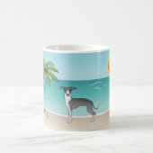 Mug Chien Blanc Et Bleu À L'Iggy Sur Une Plage Tropica (Centre)