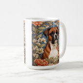 Mug Chien Boxer Élégant Inspiré de William Morris (Devant droit)
