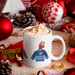 Mug Chien Boxer portant un pull moche Noël amateur de