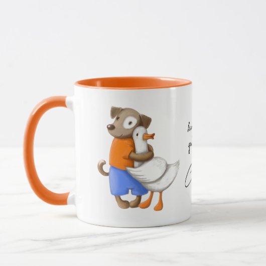 Mug Chien Canard Funny Love Script Nom personnalisé (Gauche)