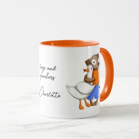 Mug Chien Canard Funny Love Script Nom personnalisé (Devant droit)