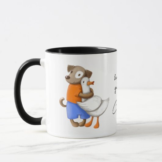 Mug Chien Canard Funny Love Script Nom personnalisé (Gauche)