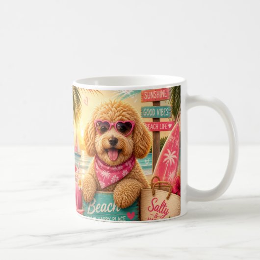 Mug Chien Caniche à la Plage (Droite)