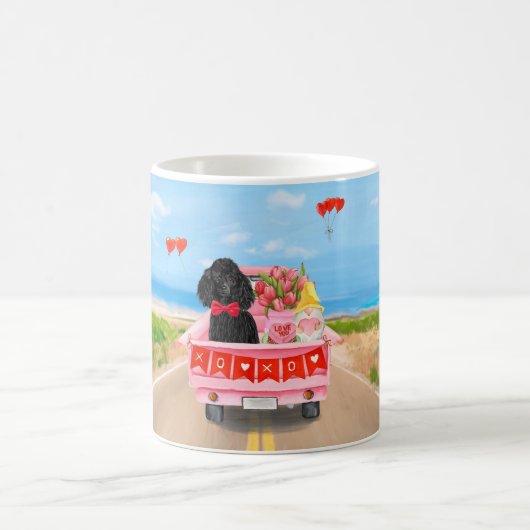 Mug Chien Caniche Camion de la Saint-Valentin Cœurs (Centre)