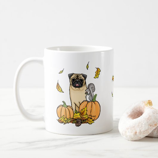 Mug Chien Carlin d'automne (fawn) Citrouille mignon Fe (Avec donut)