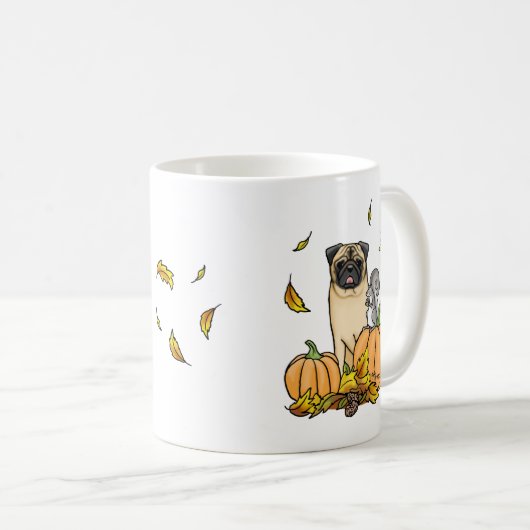 Mug Chien Carlin d'automne (fawn) Citrouille mignon Fe (Devant droit)