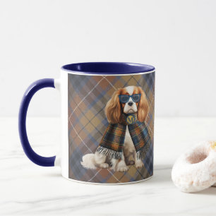 Mug Chien Cavalier King Charles et monogramme à carrea