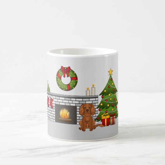 Mug Chien Cavalier Ruby Dans Une Salle De Noël Festive (Centre)