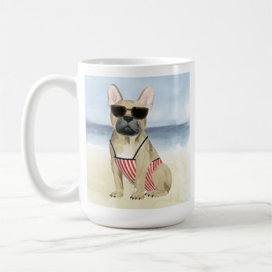 Mug Chien chaud | Chiot En Lunettes De Soleil À La Pla (Gauche)