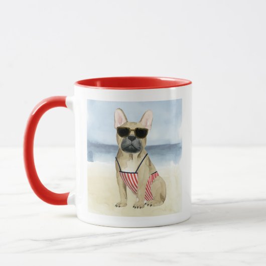 Mug Chien chaud | Chiot En Lunettes De Soleil À La Pla (Gauche)