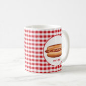 Mug Chien Chaud Sur Gingham Rouge Avec Texte Personnal (Devant droit)