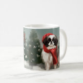 Mug Chien chinois japonais à Noël de neige (Devant droit)