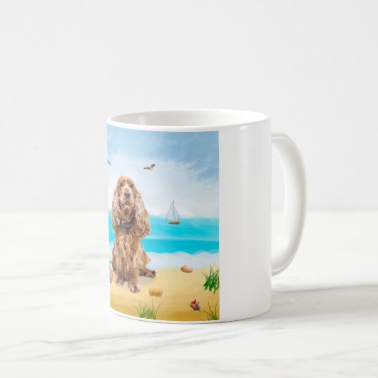 Mug Chien Cocker Spaniel sur la plage (Devant droit)