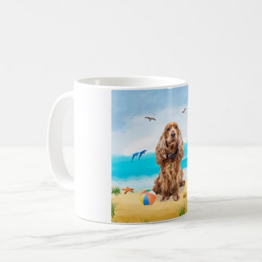 Mug Chien Cocker Spaniel sur la plage (Devant gauche)