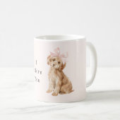 Mug Chien Crème Adore Ruban Rose (Devant droit)