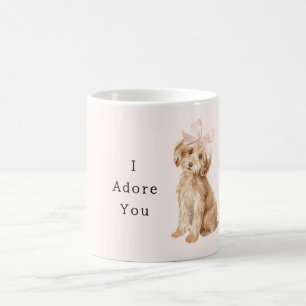 Mug Chien Crème Adore Ruban Rose