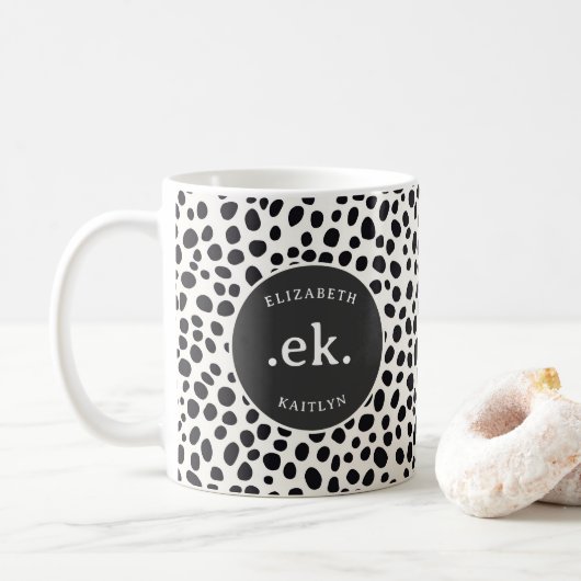 Mug Chien dalmate Abstrait Motif gris Monogramme (Avec donut)