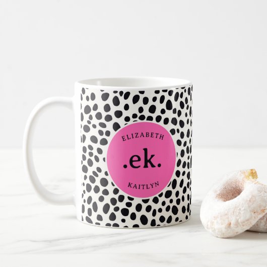 Mug Chien dalmate Abstrait Motif rose chaud Monogramme (Avec donut)