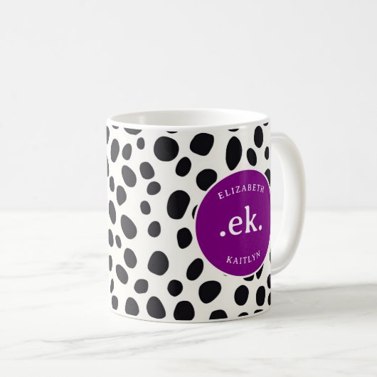 Mug Chien dalmate Abstrait Motif violet Monogramme (Devant droit)