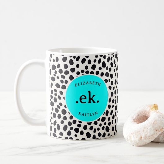 Mug Chien dalmate Motif Abstrait Aqua Blue Monogramme (Avec donut)