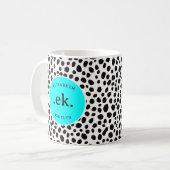 Mug Chien dalmate Motif Abstrait Aqua Blue Monogramme (Devant gauche)