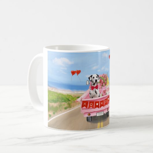 Mug Chien dalmate Saint Valentin Coeurs de Camion (Devant gauche)