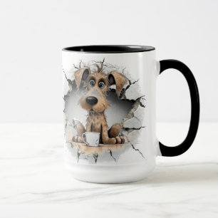 Mug chien dans un mur fissuré