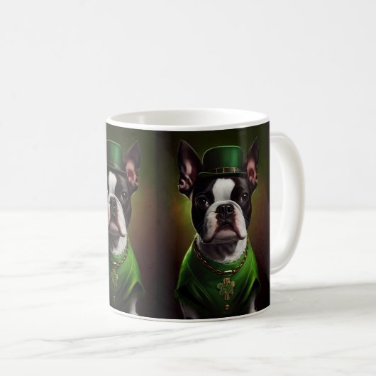 Mug Chien de Boston Terrier en Robe du Jour de la Sain (Devant droit)