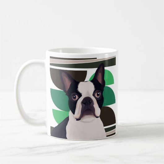 Mug Chien de Boston Terrier - Vert foncé géométrique (Gauche)