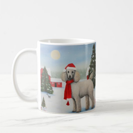 Mug Chien de caniche à Noël de neige (Gauche)