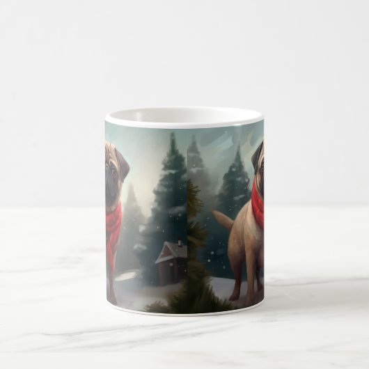Mug Chien de carlin en Noël de neige (Centre)