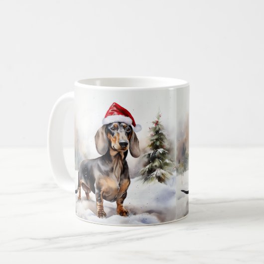 Mug Chien de Dachshund à Noël de neige (Devant gauche)