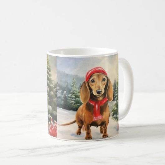 Mug Chien de Dachshund à Noël de neige (Devant droit)
