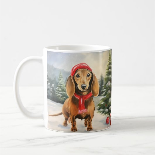 Mug Chien de Dachshund à Noël de neige (Gauche)