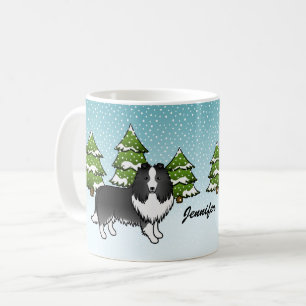 Mug Chien de dessin animé Bi-Black Sheltie en hiver &
