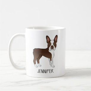 Mug Chien de dessin animé Boston Terrier marron et bla