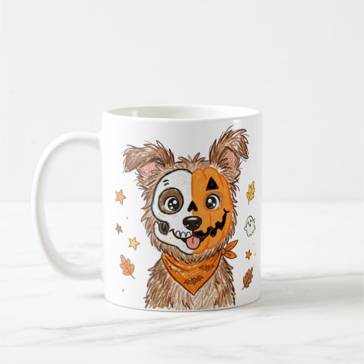 Mug Chien de Halloween mignon moitié squelette moitié (Gauche)