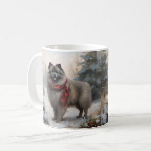 Mug Chien de Keeshond à Noël de neige (Devant gauche)