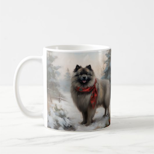 Mug Chien de Keeshond à Noël de neige (Gauche)