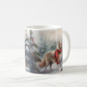 Mug Chien de lappund finlandais à Noël de neige (Devant droit)