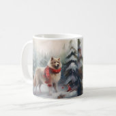 Mug Chien de lappund finlandais à Noël de neige (Devant gauche)