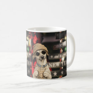 Mug Chien de Noël drôle buvant du thé aux bulles