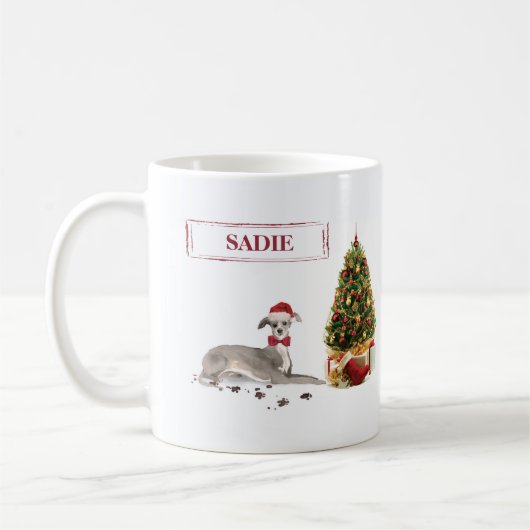 Mug Chien de Noël italien Greyhound avec arbre (Gauche)