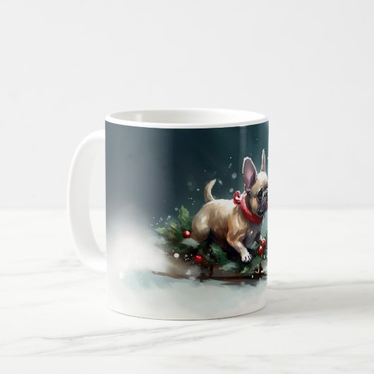 Mug Chien de Noël neige hiver (Devant gauche)