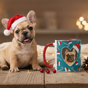 Mug Chien de Noël Photo Santa Hat Coeur Cadre Fête