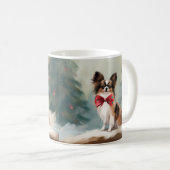 Mug Chien de Papillon à Noël de neige (Devant droit)