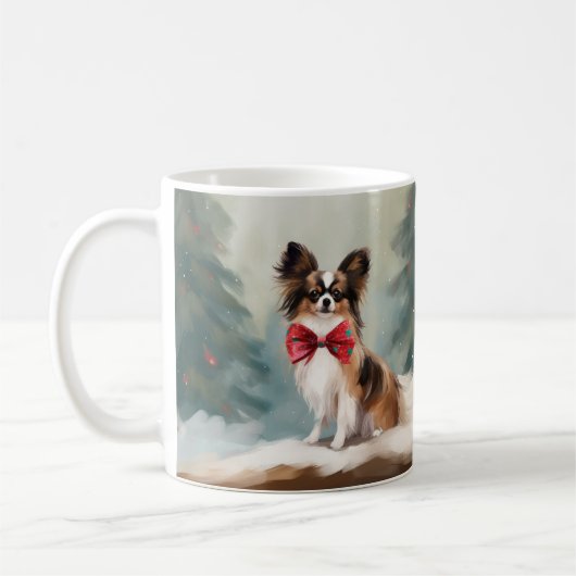 Mug Chien de Papillon à Noël de neige (Gauche)