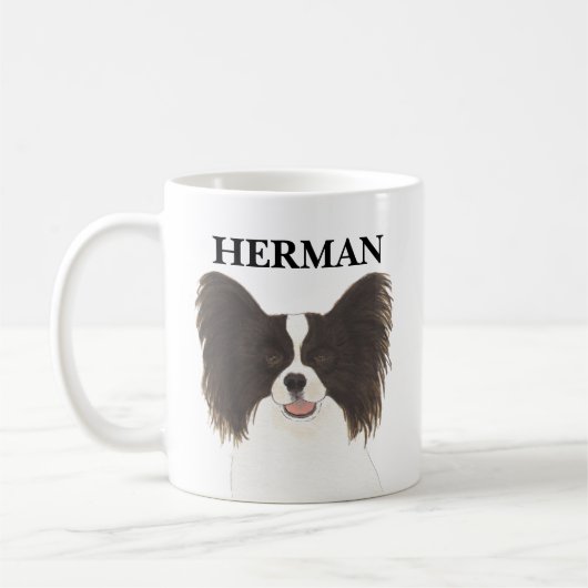 Mug Chien de Papillon noir et blanc personnalisé (Gauche)